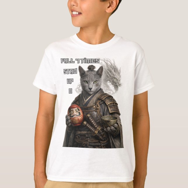 Russian Blue Samurai Cat T-Shirt (Front)