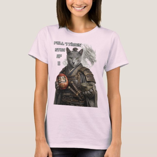 Russian Blue Samurai Cat T-Shirt (Front)
