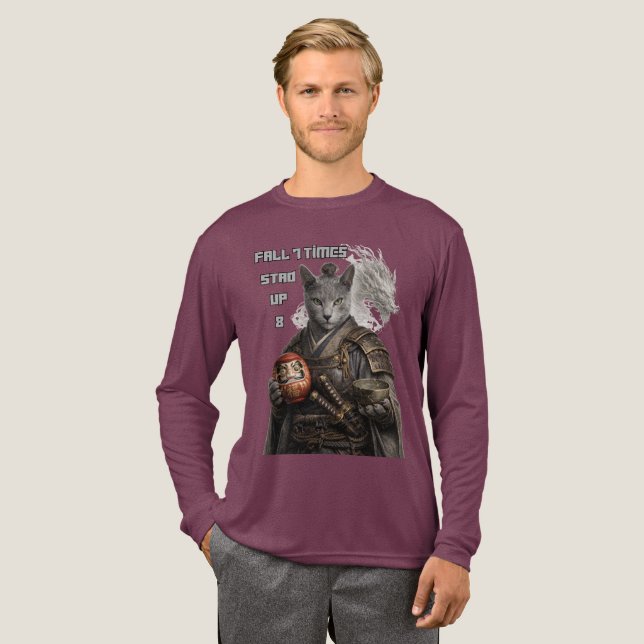Russian Blue Samurai Cat Tri-Blend Shirt (Full Front)