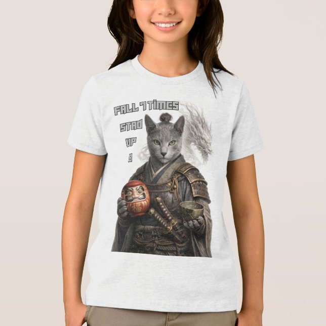 Russian Blue Samurai Cat Tri-Blend Shirt (Front)