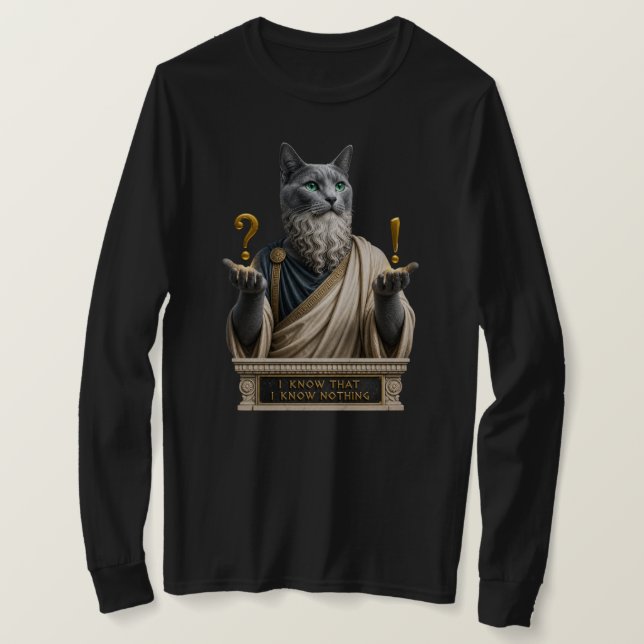 Russian Blue Socrates Cat T-Shirt (Design Front)