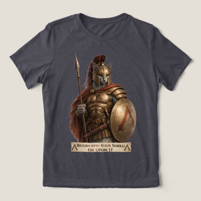Russian Blue Spartan Cat Tri-Blend Shirt (Design Front)