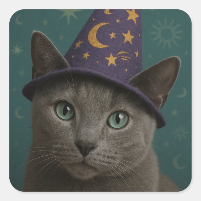 Russian Blue Wizard Square Sticker (Front)