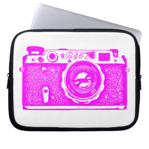 Russian Camera - Magenta on White Laptop Sleeve