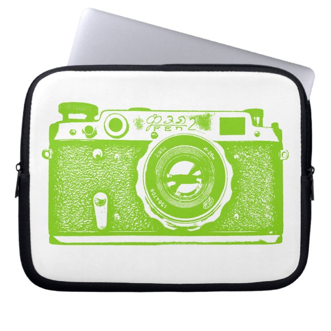 Russian Camera - Martian Green on White Laptop Sleeve (Front)