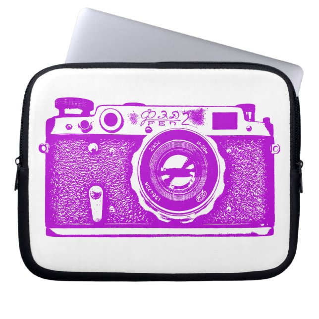 Russian Camera - Purple on White Laptop Sleeve (Front)