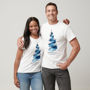 Russian Christmas Blue Tree Watercolour T-Shirt