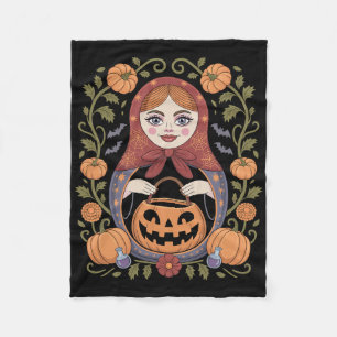 Russian Culture Khokhloma Doll Matroska Halloween  Fleece Blanket