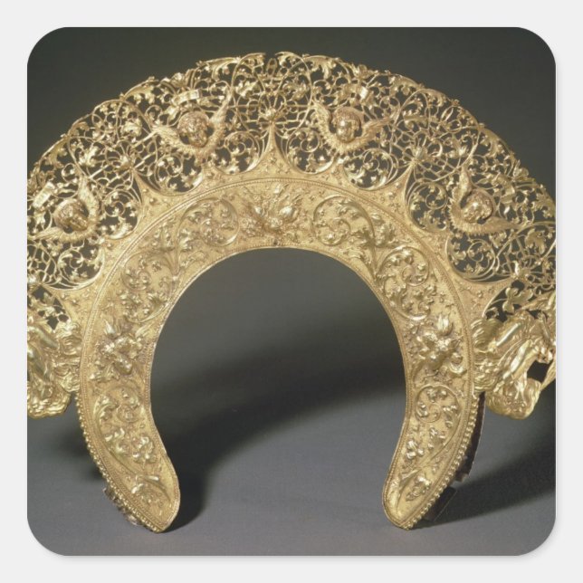 Russian diadem with filigree work square sticker (Front)