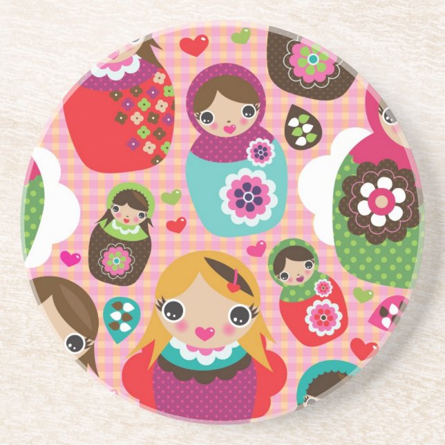 Russian doll illustration background coaster (Front)