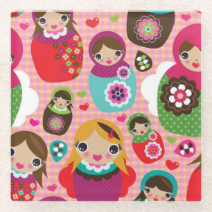 Russian doll illustration background glass coaster