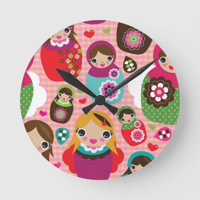 Russian doll illustration background round clock (Front)