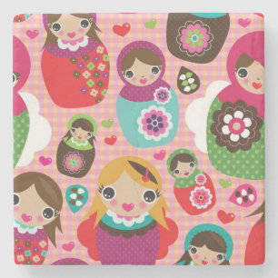 Russian doll illustration background stone coaster