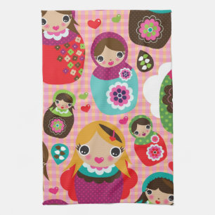 Russian doll illustration background tea towel