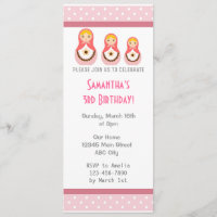 Russian Dolls Birthday Invitation Pink Polka Dot