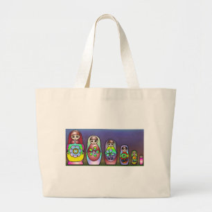 Russian dolls on a row large tote bag