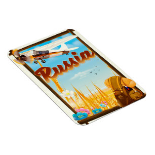 Russian Farm landscape cartoon travel poster Magnet