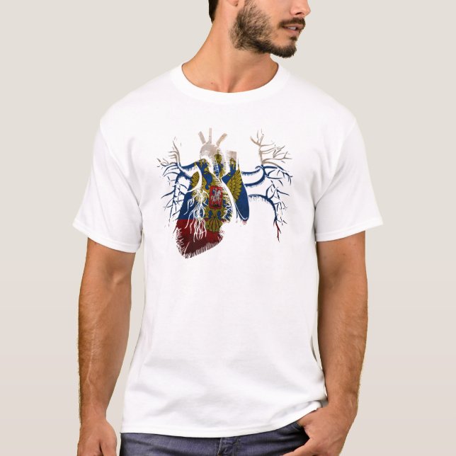 Russian Flag in Real heart T-Shirt (Front)