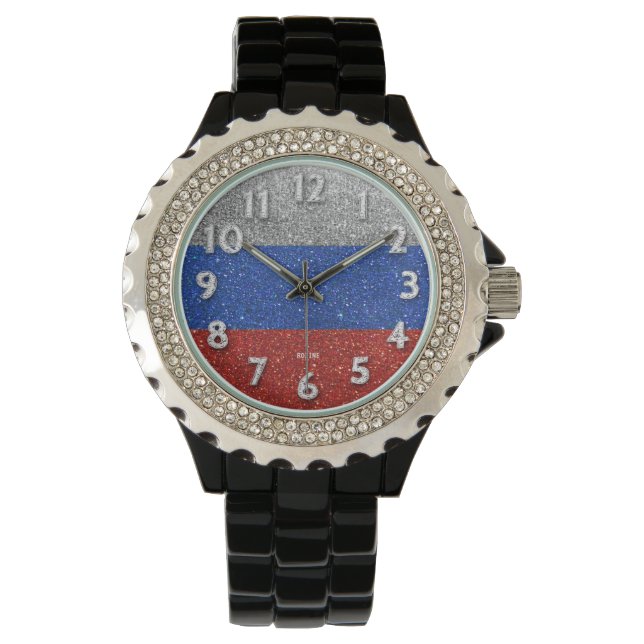 Russian Flag of Russia Bling Glitter Fashion Watch (Front)