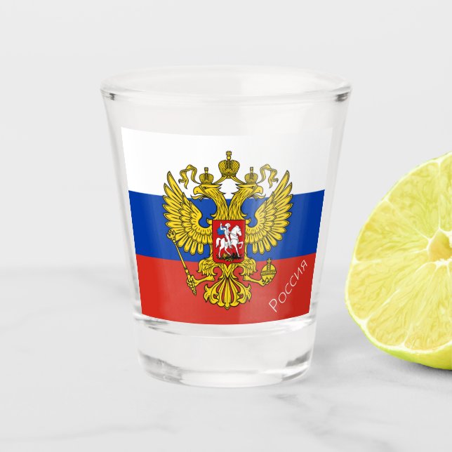 Russian Flag & Russia country patriot / sports Shot Glass (Front)