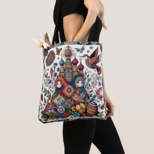 Russian Folk Art Babushka Boho Chic Fashion art Tote Bag