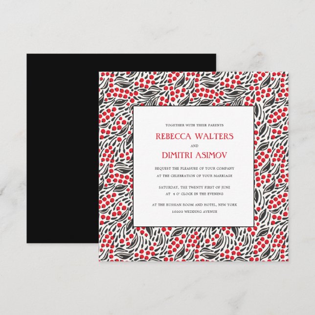 Russian  Folk Art Berry and leaves Wedding Invita Invitation (Front/Back)