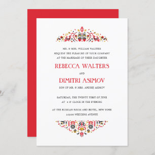 Russian Folk Art Khokhloma Flower Formal Wedding Invitation
