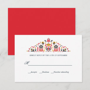 Russian Folk Art Khokhloma Formal WEDDING RSVP Card