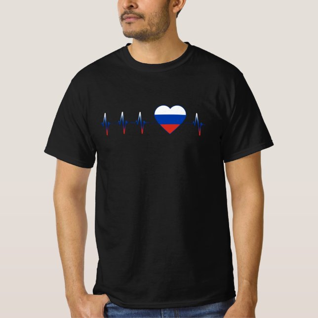 Russian Heartbeat I Love Russia Flag Heart Country T-Shirt (Front)