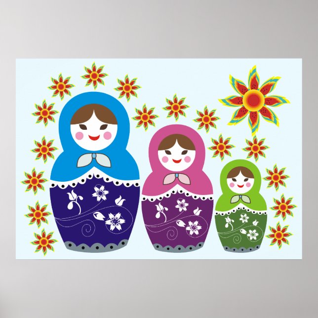 Russian Matryoshka Doll In Sunflowers Posters (Front)
