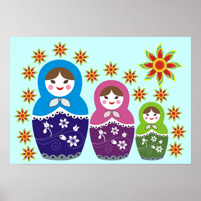 Russian Matryoshka Doll In Sunflowers Posters (Front)