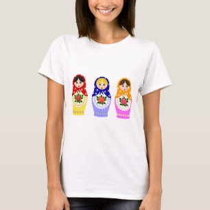 Russian matryoshka dolls on woman's shirt