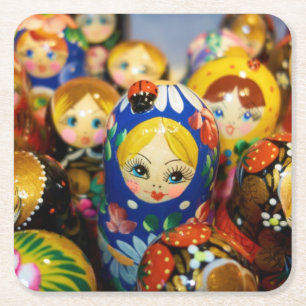 Russian Nesting Dolls Square Paper Coaster