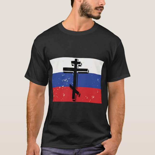 Russian Orthodox Christian Flag Cross T-Shirt (Front)