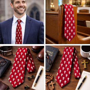 Russian Orthodox Cross Red Christian  Tie