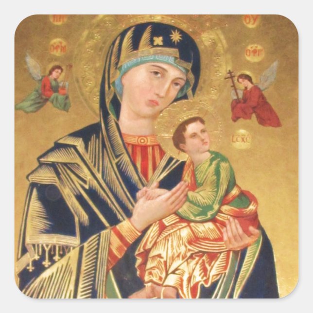 Russian Orthodox Icon - Virgin Mary and baby Jesus Square Sticker (Front)