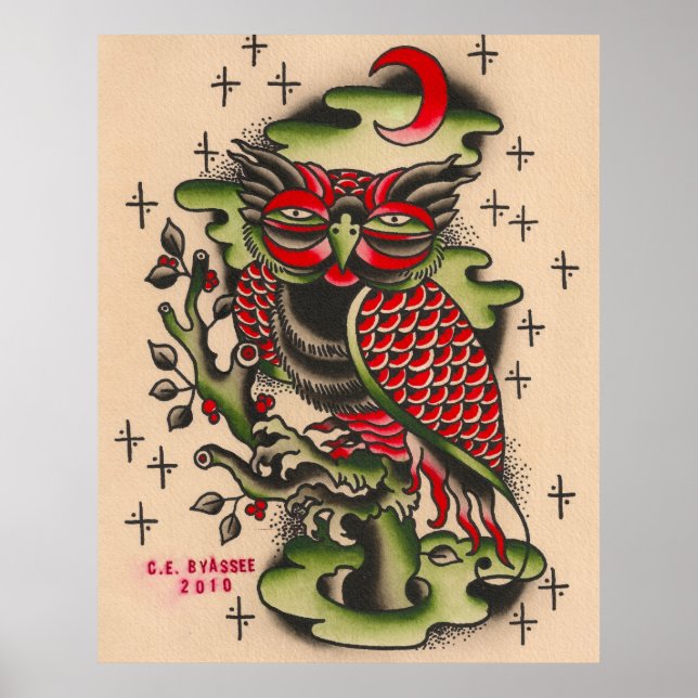 Russian Owl Tattoo Design Poster (Front)