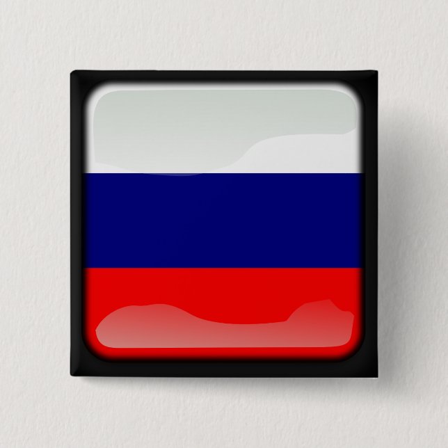 Russian polished flag 15 cm square badge (Front)