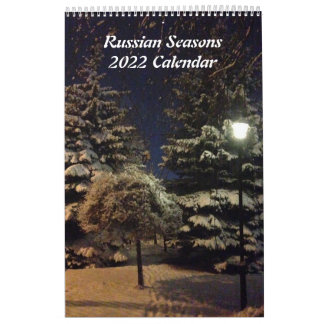 Russian Seasons Single Page Small Calendar, White Calendar