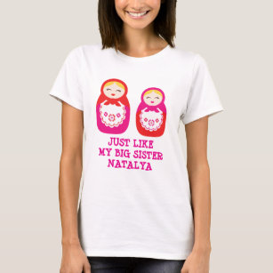 Russian sister dolls pink personalise t-shirt