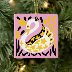 Russian Style Fairy Tale Royal Crowned Swan Ceramic Ornament