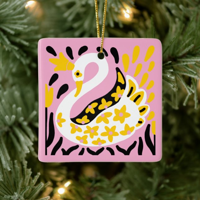 Russian Style Fairy Tale Royal Crowned Swan Ceramic Ornament (Tree)