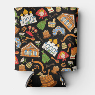 Russian Symbols: Coloured Vintage Pattern. Can Cooler