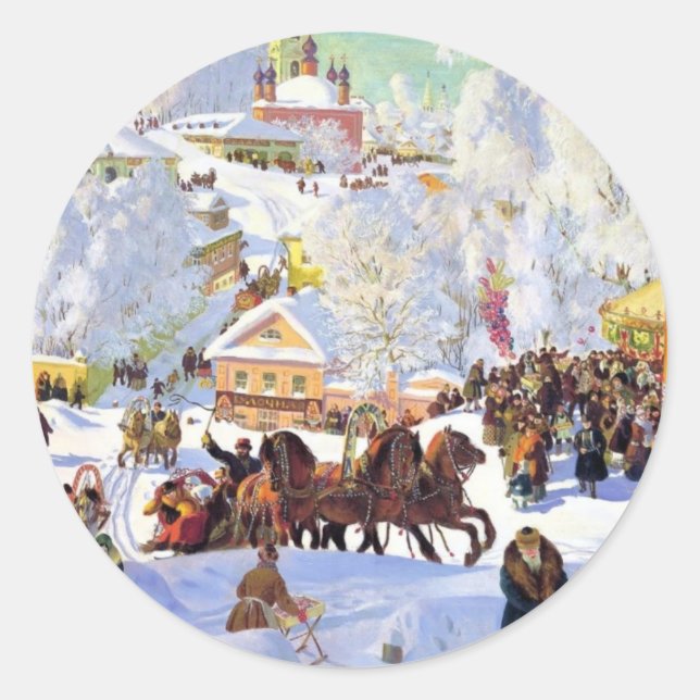 Russian Village in the Winter Classic Round Sticker (Front)