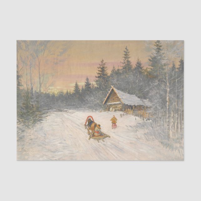 Russian Village Under Snow by Konstantin Korovin Tissue Paper (Front)