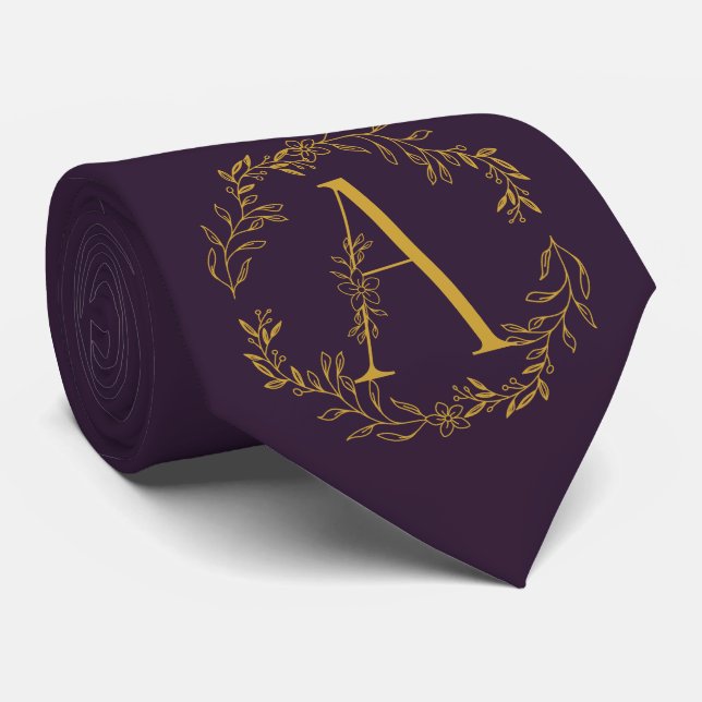 Russian Violet Monogrammed Groomsmen Tie (Rolled)