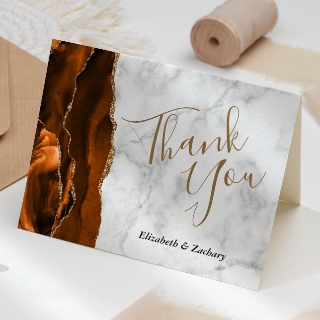 Rust Agate Gold Marble Wedding Thank You Card (Creator Uploaded)