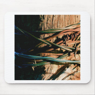 Rust and Blue Barbed Wire Mouse Pad