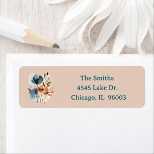 Rust and Blue Boho Floral Return Address Label