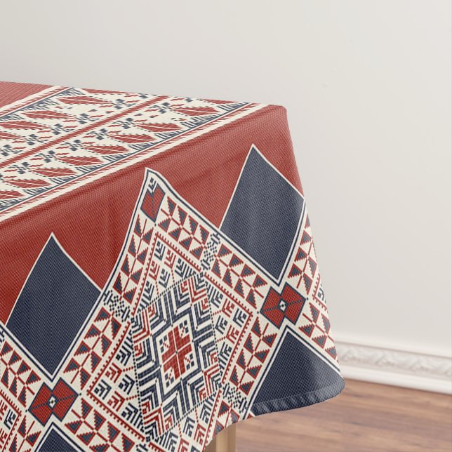 Rust and Blue Geometric Tablecloth (In Situ)